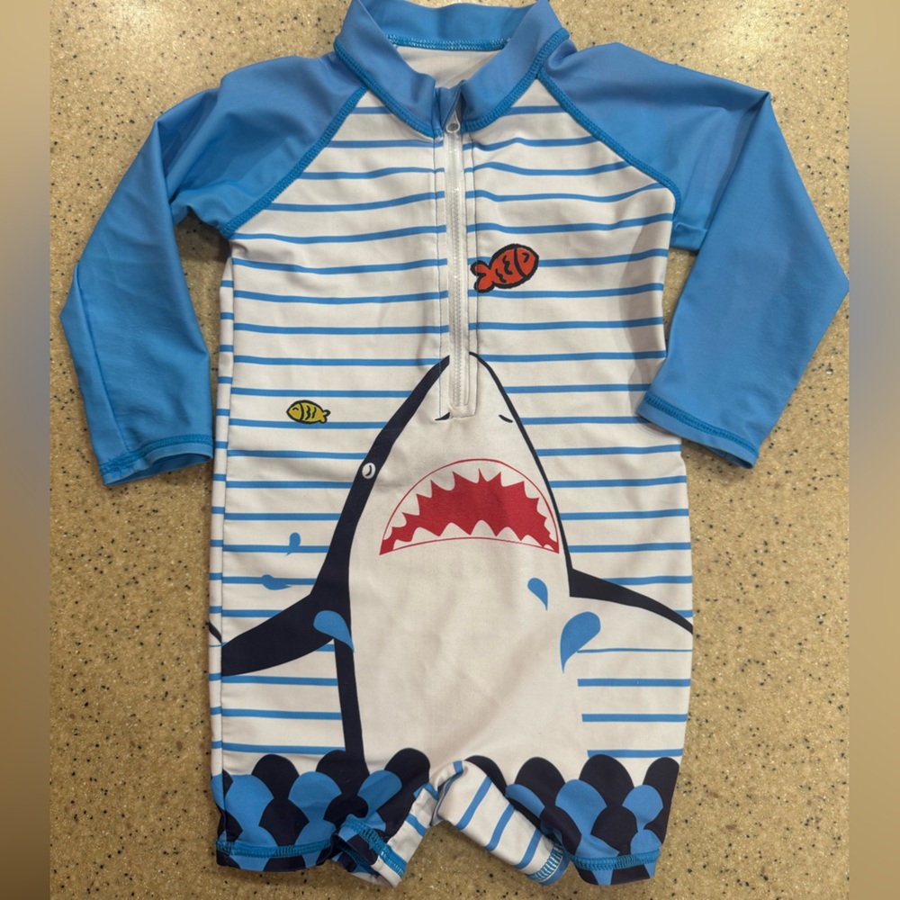 Blue Shark Print Kids Bodysuit
